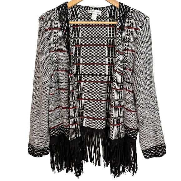 Christopher & Banks Fringed Plaid Cardigan Blazer Women's Large - Picture 1 of 13